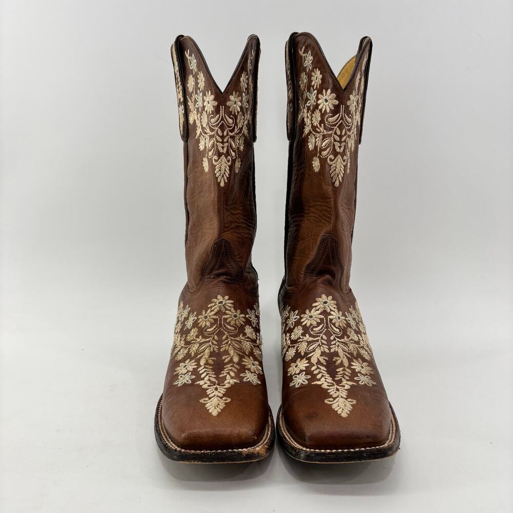 Cavender's Woman Size 10 Western Boots Chestnut Brown Floral Embroidery Leather - Picture 5 of 14